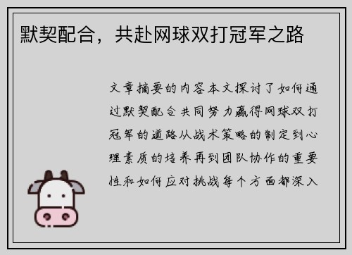 默契配合，共赴网球双打冠军之路
